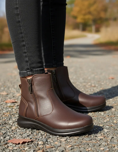 Bota Corta Piso Dama Casual Cómoda Doble Cierre Casual Botín