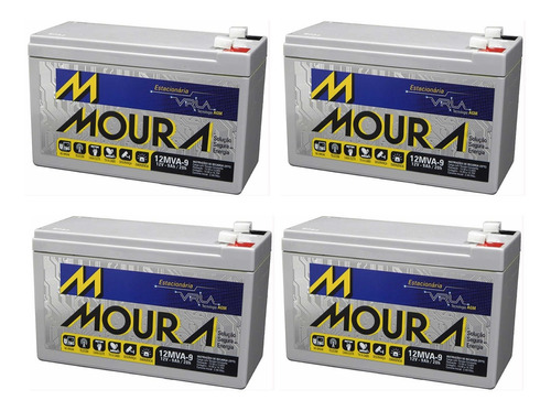 Kit 4 Bateria Moura 12v 9a Cerca Elétrica No-break 0471a 