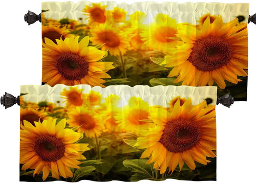 Sun Sunflower Flower Cenefas De Cocina Cortina De Media...