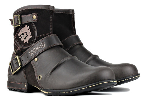 Botas Vaqueras Hombre Vintage Hebilla Metálica Cremallera