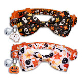 Juego De Collar De Gato Con Corbatin De Halloween Con Campan