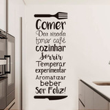 Adesivo De Parede Decorativo Cozinha Comer Risadas 130 X 50 Cor Preto