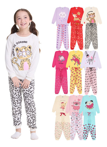 Kit 4 Pijama Infantil Menina Manga Longa Inverno Algodão