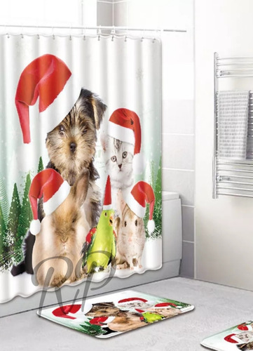 Cortinas Para Baño Impermeable, Gatito, Perritos, Navidad.