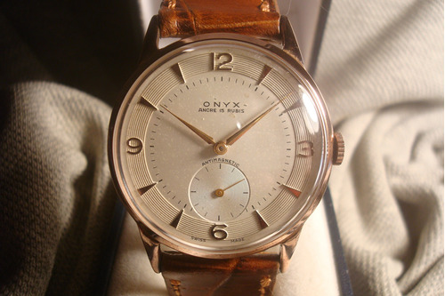 Distinguido Reloj Onyx Antiguo 1952 Oro Plaque18k Impecable!