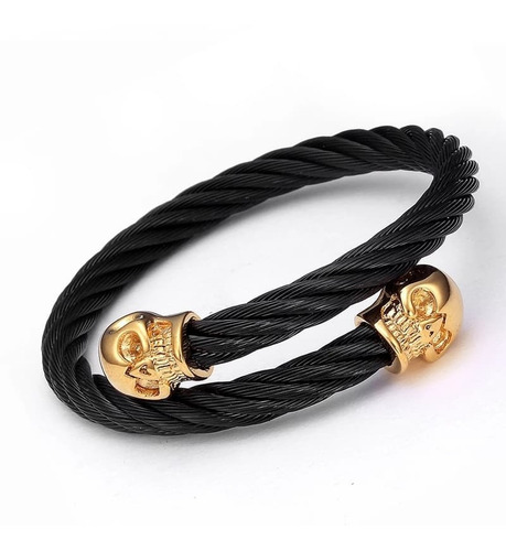 Pulsera Brazalete Elegante Hombre Calavera Cráneo Baño Oro