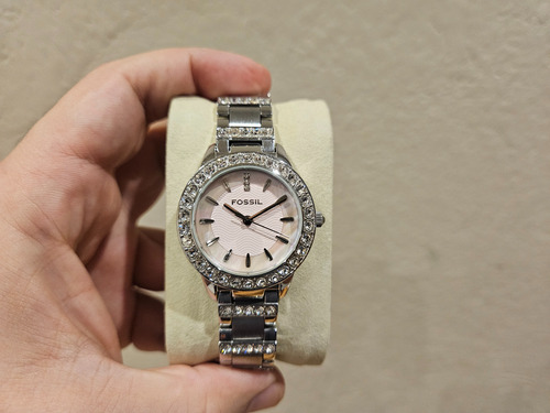 Relógio Fossil Feminino Prata Com Fundo Rosa Claro