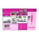 Kit 04 Boneca + Cozinha Infantil Brinquedo Barbie Kitchen