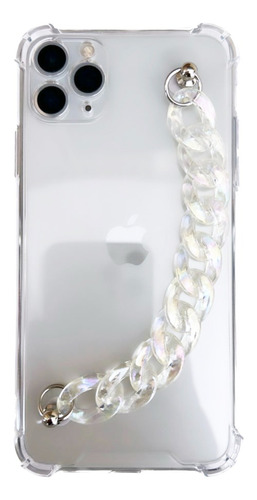 Capinha Para iPhone 11 Pro Transparente Glitter Com Corrente
