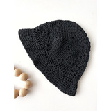 Piluso Gorro Sombrero Tejido Crochet Negro - Mujer Verano