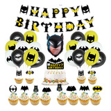 Set Decoración Globos Batman + Banderín Cumpleaños
