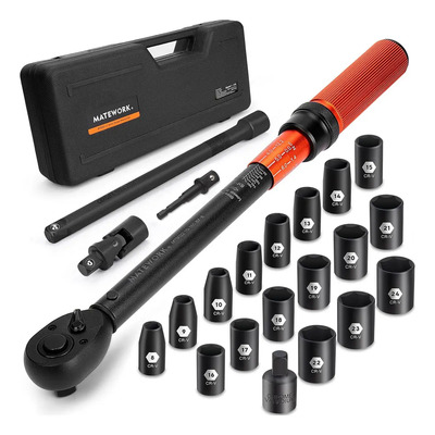 Llaves Dinamométricas 1\u002F2, 22 Pzs, 10-180 Ft.Lb\u002F13.6-244.1 Nm, TOPEC Llaves Dinamométricas De Clic Set, 72 Dientes De Torquímetro Bidireccional, Llave Dinamométrica Ajustable | Meses sin interés