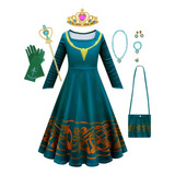 Conjunto De Disfraz De Princesa Mérida Con Peluca Para Niños