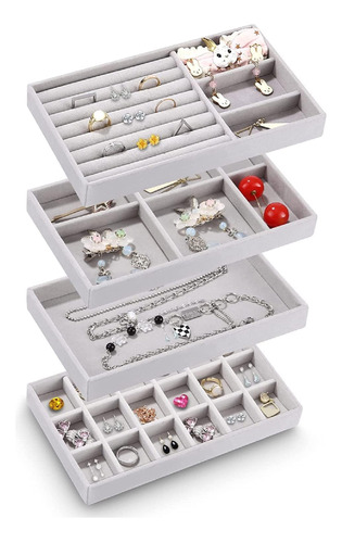 Set X4 Organizador Joyero Aretes Anillos Para Cajón Apilable