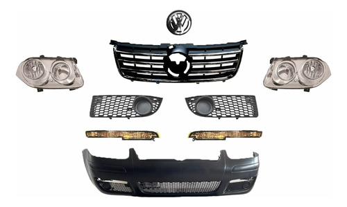 Fascia Jetta Clasico 08-15 Con Faros Cromo Parrilla Y Cuarto