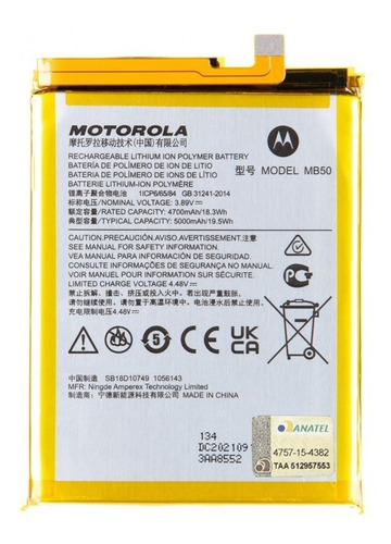 Bateria Motorola Moto G200 Xt2175 Mb50 Original Nova Premium
