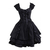 Disfraz Vestido De Lolita Gótico  En Capas Negro Talla L