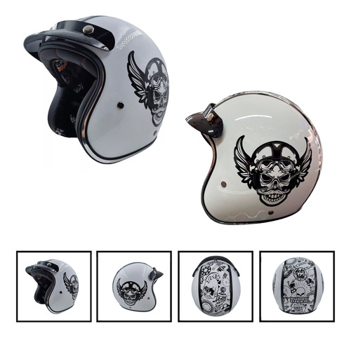 Casco 3/4 Rudo Wing  Certificado Dot Blanco-negro Rmb