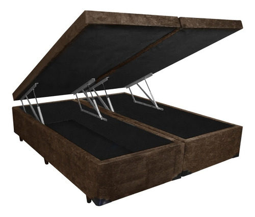 Cama Baú Bi-partida Queen Premium Suede Marrom