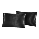 Funda De Almohada Lujosa, Suave Y Sedosa, Satinada, Negra, C