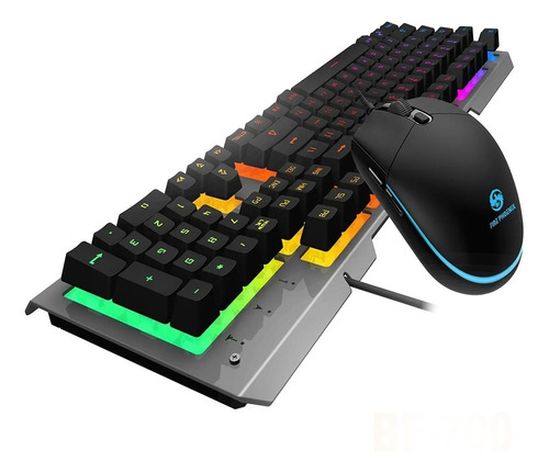 Kit Teclado Mouse Mecânico Silencioso Abnt2 Gamer Rgb Be-700