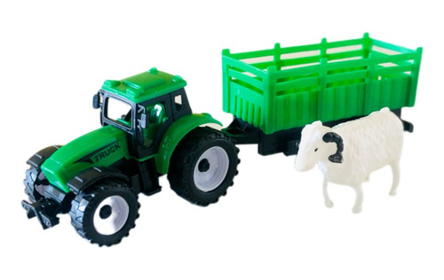 Set Granja Tractor Con Acoplado Y Vaca Juguete Niños