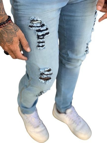 Calça Masculina Jeans Azul Skinny Rasgada  Monterrey 