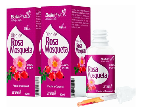 Kit2 Óleo Rosa Mosqueta 30ml Bellaphytus 100%puro Rubiginosa