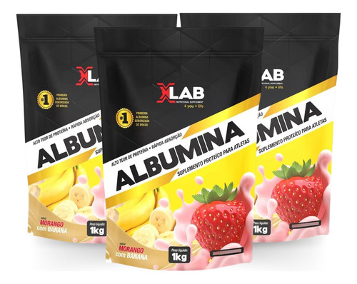 Kit 3 Albumina Premium 1kg Xlab - Proteina/massa Muscular