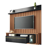 Painel Ripado Home Suspenso Tv 55  Elze Nature/preto Cor Marrom