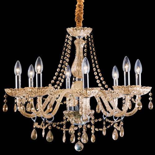 Lustre De Cristal Legítimo 8 Braços Âmbar Champagne Clássico E-14 Sala Jantar Candelabro Maria Thereza Llumm Bronzearte