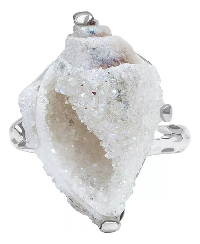 Anillo Con Concha Fosilizada Drusy En Plata De Ley