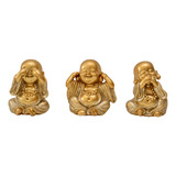 Escultura Trio Buda Da Sabedoria Crianças Em Resina Drd 9cm