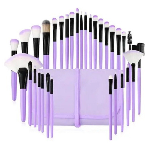 10 Kits 32 Pincéis Maquiagem Roxo Estojo Atacado Revenda