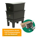 Kit Composteira 90l + Serragem + Minhocas + 4 Rodizios 