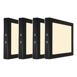 Kit 4 Plafon Painel Led Sobrepor 15x15 Preto Quadrado 12w Cor Preto - Branco Quente 110v/220v