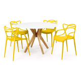 Mesa De Jantar Marci Branca 120cm Com 4 Cadeiras Allegra Cor Amarelo