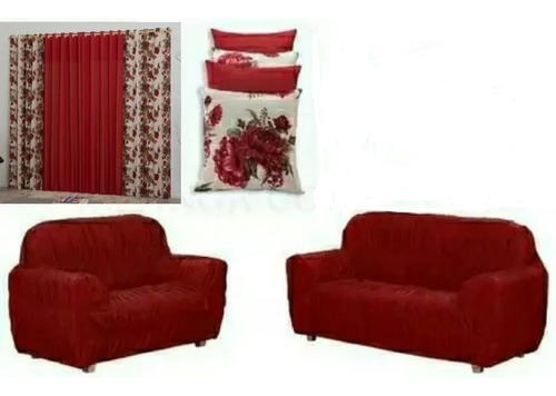 Capa Sofa 2x3+cortina Florata 2metros +4capas De Almofadas