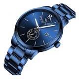 Relógio De Pulso Nibosi Ni2318 Com Corpo Dourado,  Analógico, Para Masculino, Fundo  Azul, Com Correia De Aço Inoxidável Cor E Fivela Dupla