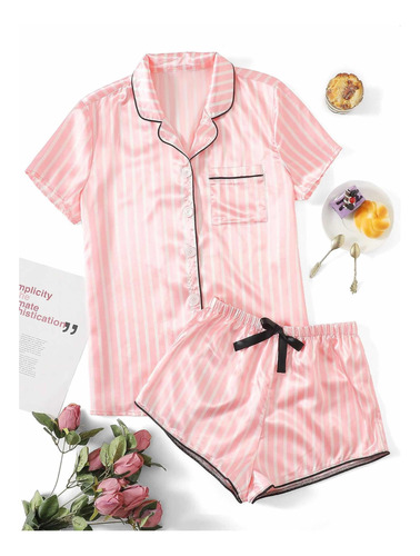 Pijamas Satén Rosa Rayado