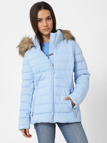 Parka Acolchada Con Cierre Celeste Tommy Hilfiger