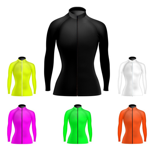 Jersey De Ciclismo Neon Fluo, Liso M Larga Mujer Visibilidad