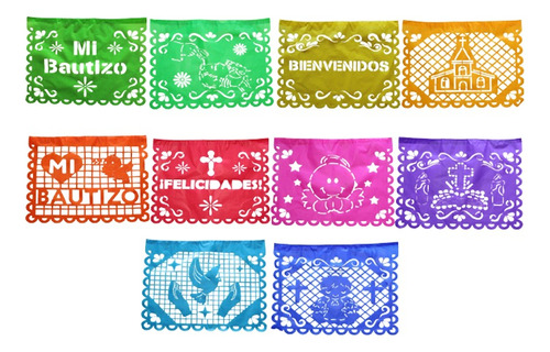 Papel Picado - 40 Tiras De Bautizo Multicolor - Decoración