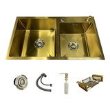 Cuba Dupla Gourmet Inox Dourado Quadrada 78x43 C/ Acessórios