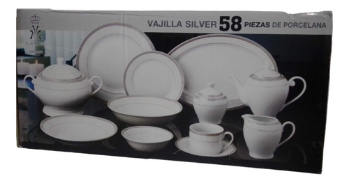 Vajilla De Porcelana Alemana Silver Kaiser 8 Personas 58 Pza