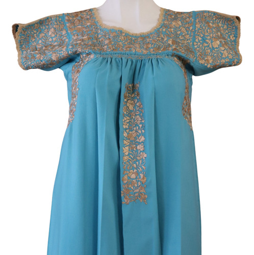 Vestido Bordado A Mano San Antonino Menta Con Dorado T-xs