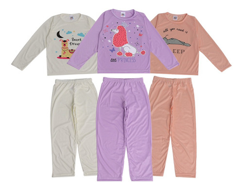 3 Conjuntos Pijamas Infantil Menino Menina Roupa De Dormir