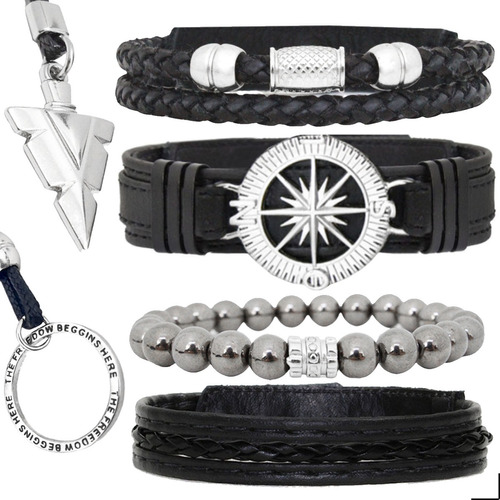 Pulseiras Masculinas Kit C/04 Bussola + 2 Colares Flecha Top