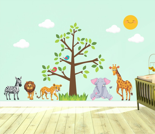 Adesivo De Parede Infantil Arvore Safari 230 X 140 Cm