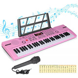 Teclado De Piano Musical Digital De 61 Teclas Con Micrófono Color Rosa
